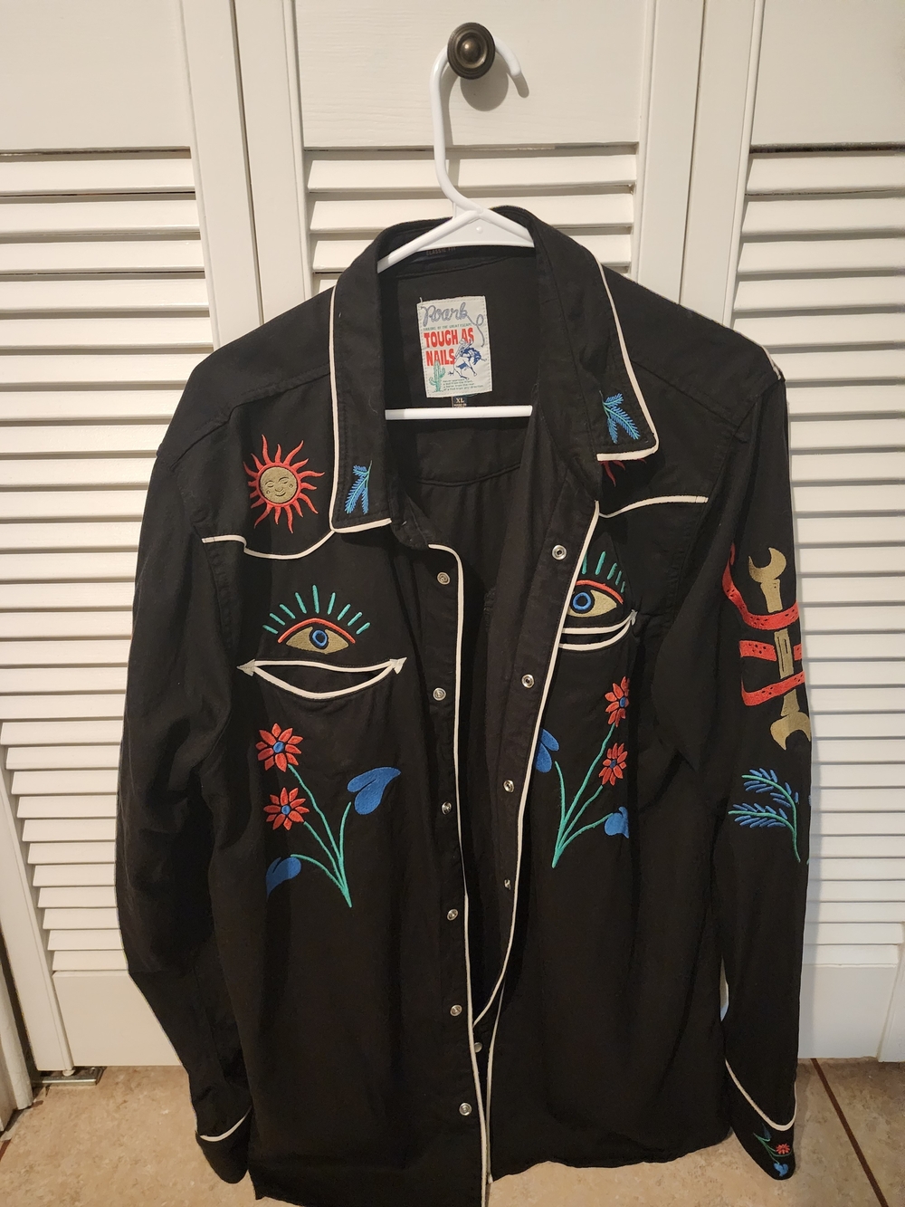 Roark Black Embroidered Western Shirt Jacket with Multicolor Motifs